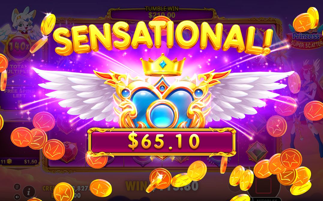 Win screen showing the total after a tumble sequence