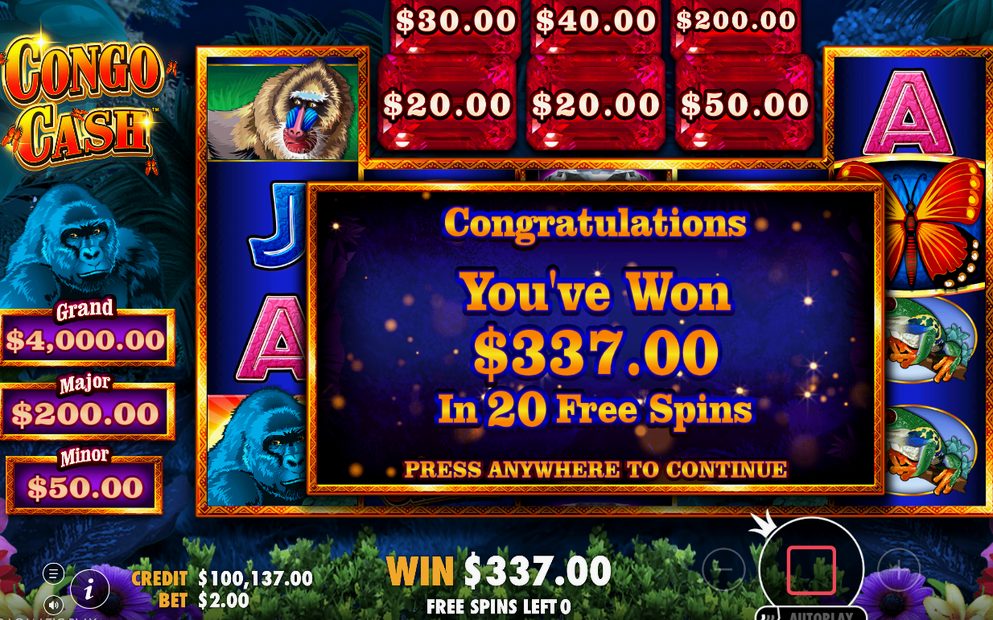 Win screen after a left-to-right win on adjacent reels